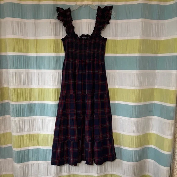 Hill House The Nap Dress Plaid Ruffles Smocked Sz Small - Picture 3 of 9
